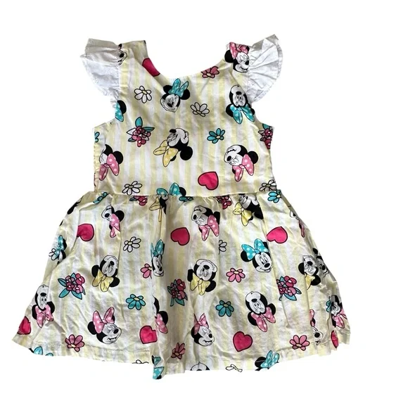 Disney Baby Minnie Mouse Dress with Floral Accents Yellow & White Size 12M EUC - Picture 1 of 4